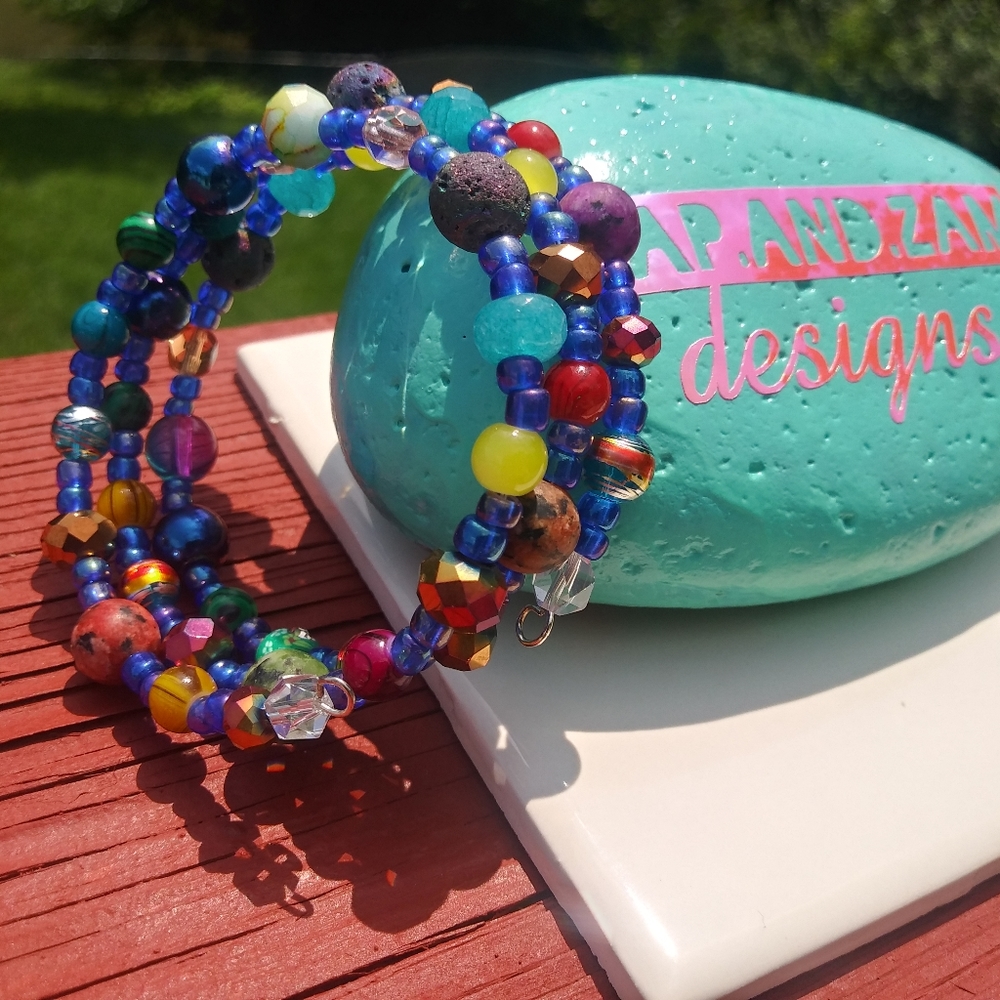 NEW Jasper Lava Stone Blue Opal Bracelet Gemstone Unique Gift Festival Handmade - Picture 11 of 16